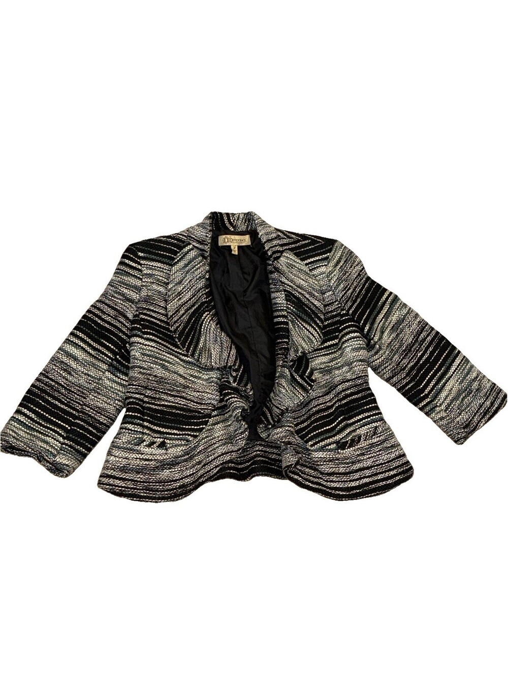 Democracy Tweed Ruffle Front Open Blazer Jacket Black White - Size M